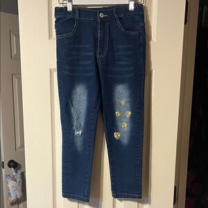 Dark Blue Jeans with Heart Patches